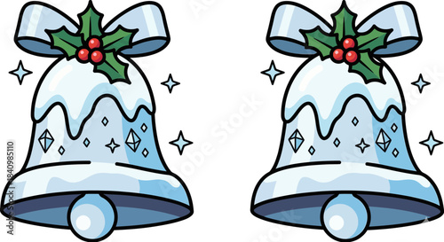 Flat Vector New Year Winter Bell with Frosty Edges and Bold Outline