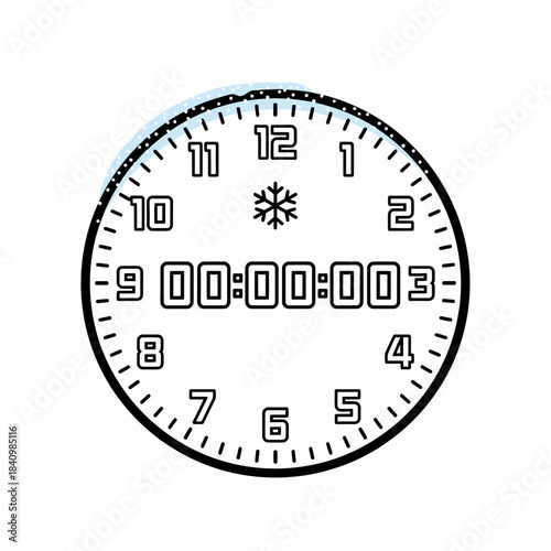 Flat Vector Snow-Covered Countdown Clock with Bold Outline — New Year Winter Theme