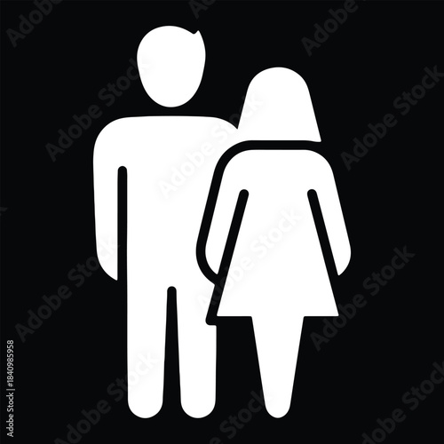 White male and female figures standing together on black background people couple