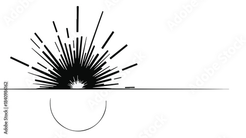 Abstract burst of light emanating from a horizon line with a subtle sun reflection.