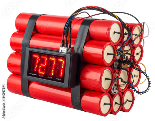 TNT Dynamite Bundle with Digital Countdown Timer, Front Display Angle, isolated on transparent background