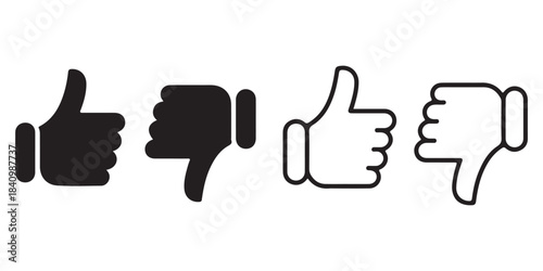 Thumb up and thumb down icons in various styles on white background