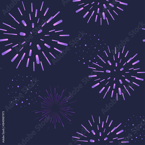 Elegant Purple Fireworks Seamless Pattern on Dark Background