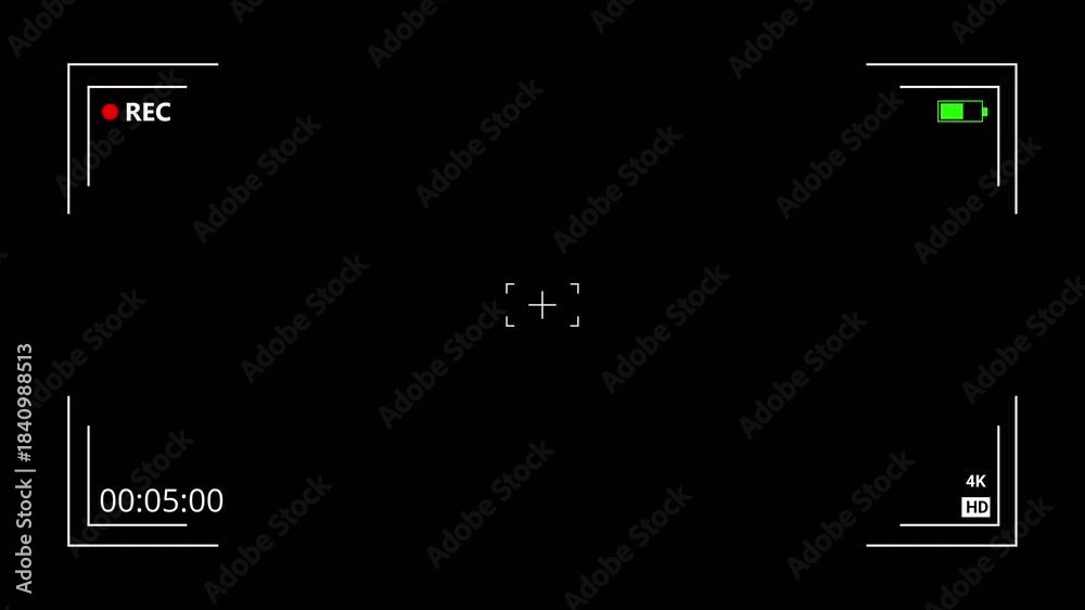 Video camera recorder screen overlay on a transparent background ...