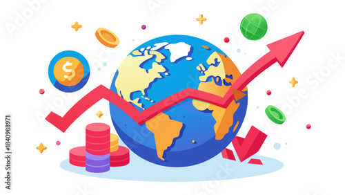 Global business growth and financial success concept with rising profit chart on world map