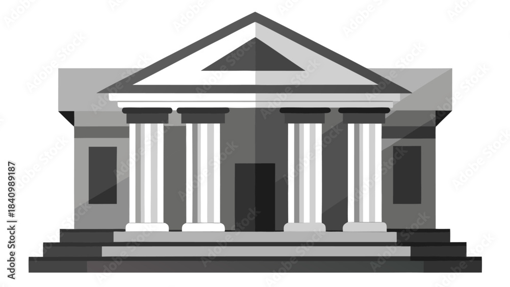 Obraz premium Modern minimalist courthouse facade with columns in black and white vector illustration