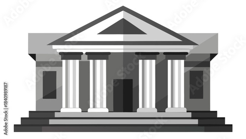 Modern minimalist courthouse facade with columns in black and white vector illustration