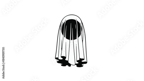 Playful ghost costume with a hidden face, perfect for Halloween fun.