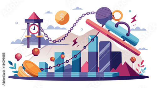 retro t shirt design with abstract cityscape and chain wrecking ball