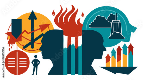 business strategy and industry growth concept with human heads and graphs