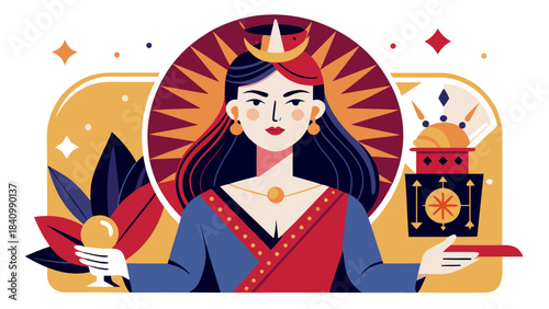 retro t shirt design, woman in traditional dress with crown and jewelry