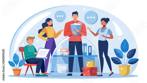 retro t-shirt design with people in office bubble