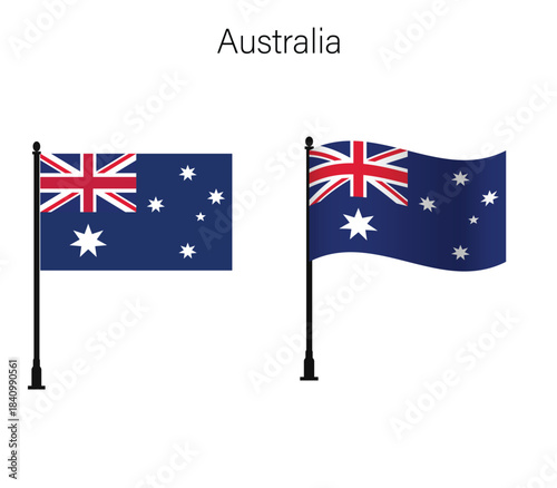 Australian flag on flagpole national symbol vector illustration