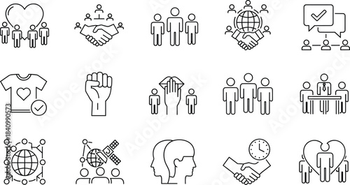 Time, Efficiency, and Performance Vector Icon Set: Productivity, Management, Stopwatch, Gear Process, Data Analysis, and Operational Speed Symbols, Line Art