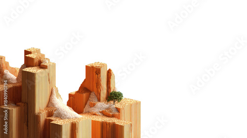 Geometric Canyon: An artistic, abstract depiction of a canyon landscape created from geometric wooden blocks. Demonstrating the essence of nature with a unique artistic vision.