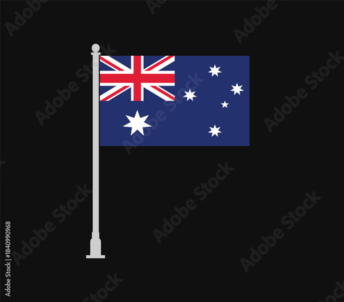 Australian flag on flagpole national symbol vector illustration