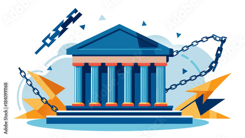 Retro T-Shirt Design with Supreme Court Building Chained for Justice Reform Concept