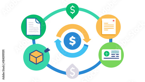 Retro T-Shirt Design Concept with E-Commerce and Business Growth Icons in Circular Flow