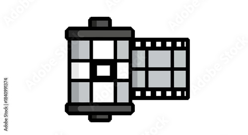 Film roll icon with a strip of film extending from the spool, representing cinema and photography