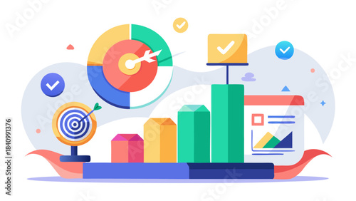 Business strategy and target achievement concept with colorful infographics