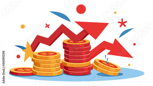 Financial growth concept with rising coins and arrows