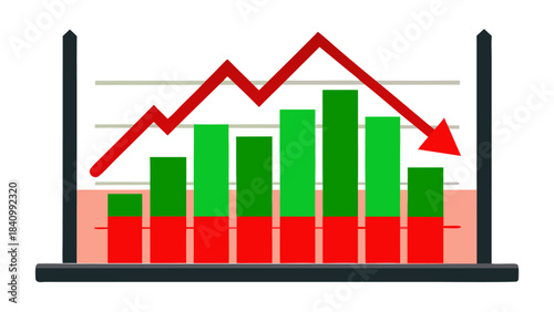 3D financial growth chart with rising and falling bars on digital screen for business analysis