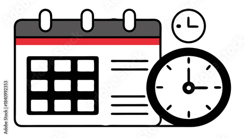 Flat design deadline concept with calendar and clock showing time management and business scheduling