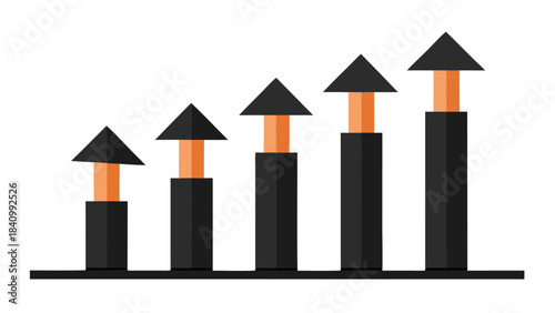 3D growth chart with ascending bars and glowing orange tops illustrating business success and financial progress
