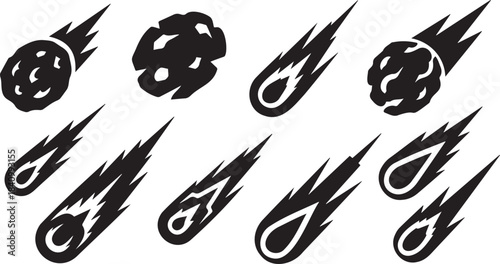 Flame Icons Burning Elements Black and White