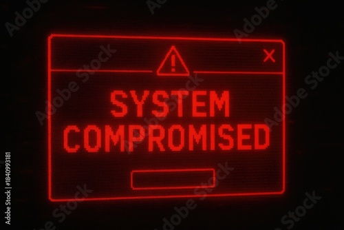 Obraz na płótnie System compromised alert digital warning error message, cyber threat red glow, data breach alert.