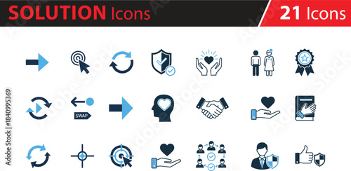 Interaction and protection icons set, blue and black vector design for health, relationships, trust, care, business concepts, ideal for UI, presentations, infographics, digital platforms