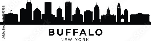 Buffalo skyline silhouette vector, Buffalo New York cityscape, minimalist skyline illustration, urban skyline graphic, iconic Buffalo landmarks, monochrome skyline art