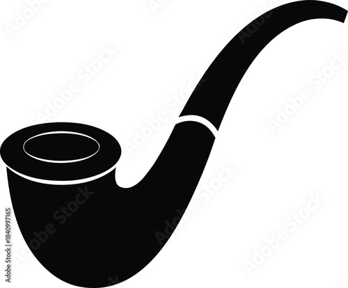 Black silhouette of a curved smoking pipe on a white background