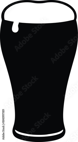 Irish Beer Black silhouette of a pint glass of stout beer with foam on a white background