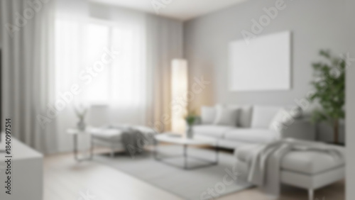 Blurred Modern living room embodying a concept of serene comfort and minimalist design, an inviting space for contemporary relaxation and peaceful everyday moments