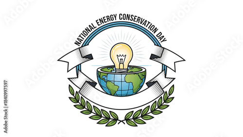 National Energy Conservation Day, Earth and Light Bulb Emblem