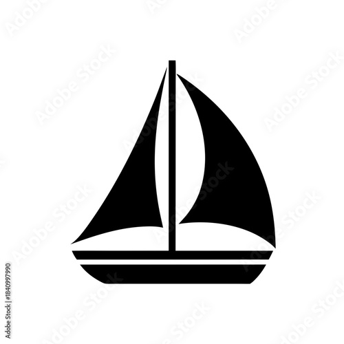 Silhouette of a sailboat at sea on transparent background