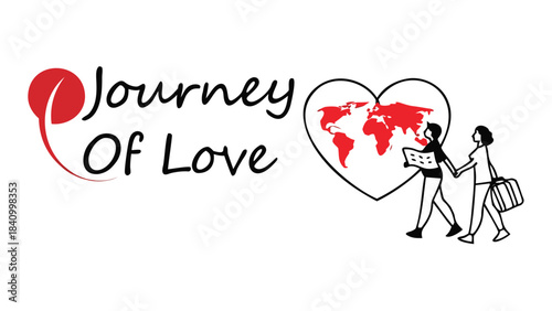 Journey of love a couple holding hands and a map with the world map inside a heart symbolizing global travel and romantic adventure together