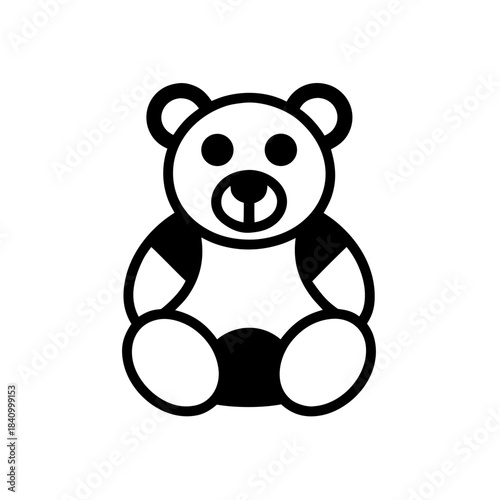 A cute monoline icon of a teddy bear wearing a T-shirt, representing friendliness, warmth, playfulness and the child-focused spirit of the brand.