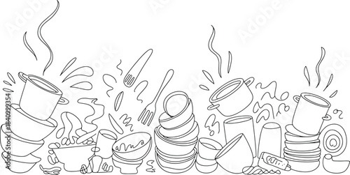 Stacked Cooking Pots and Utensils with Steam and Utensils in a Playful Style kitchen