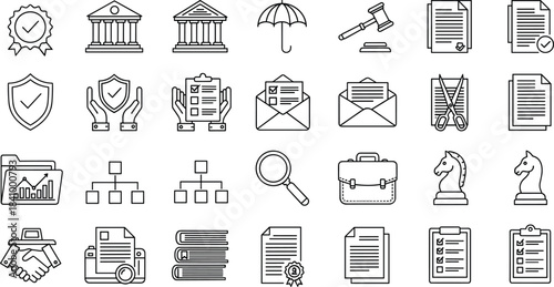 Air Travel, Aviation, and Airport Line Icon Set, Airplane Flight, Global Route, Control Tower, Terminal Building, Luggage, and Transportation Outline Symbols.