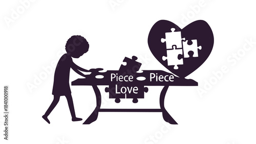 Child assembling puzzle pieces to form a heart symbolizing the creation of love and connection