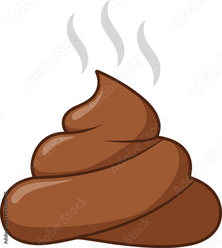 Funny cartoon poop emoji icon, steaming brown swirl, humorous feces symbol, vector illustration, isolated white background, digital sticker design