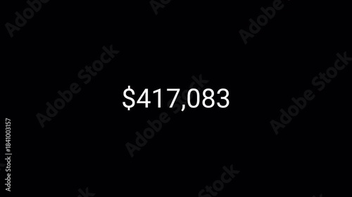 Five hundred thousand dollar counting animation from 0 to 500,000 on a transparent background, dollar money counter animation with alpha channel in 4k.