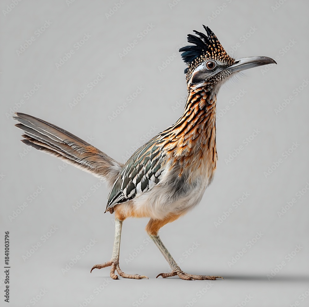 Fototapeta premium Roadrunner standing profile with feathers and long beak
