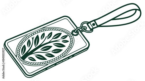 Stylized Leafy Branch Eco Tag on Lanyard Strap
