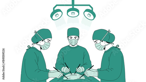 Medical Surgery Team Performing Operation in Sterile Operating Room, Professional Surgeons Conducting Clinical Procedure, Hospital Treatment, Healthcare Intervention and Surgical Practice Illustration