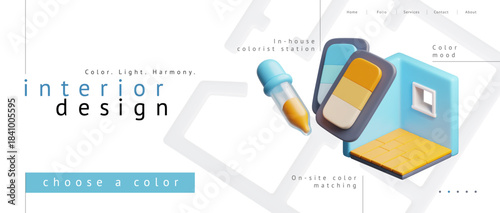 Interior design, Choose a color landing page 3D vector, apartment room plan, colorist station creative developer service