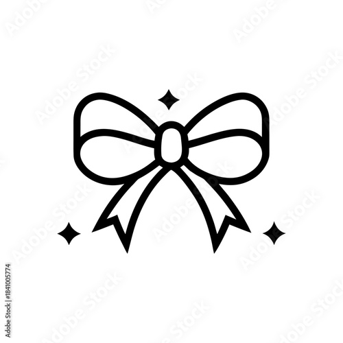 A monoline bow symbol with soft curves, representing accessories, decoration, hair clips, festive styling.