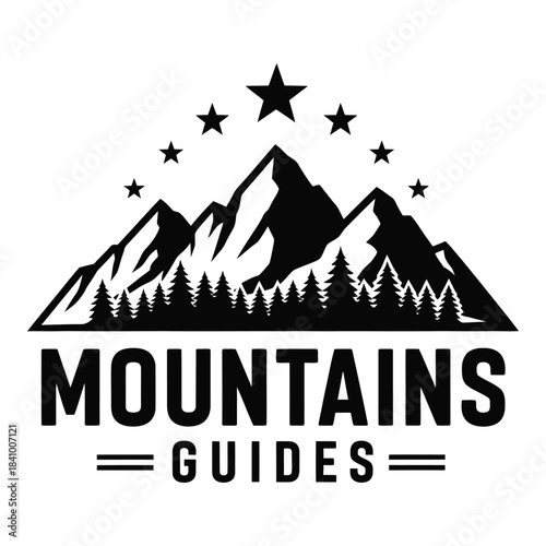 Mountains Guides Logo Design with Nature Silhouette